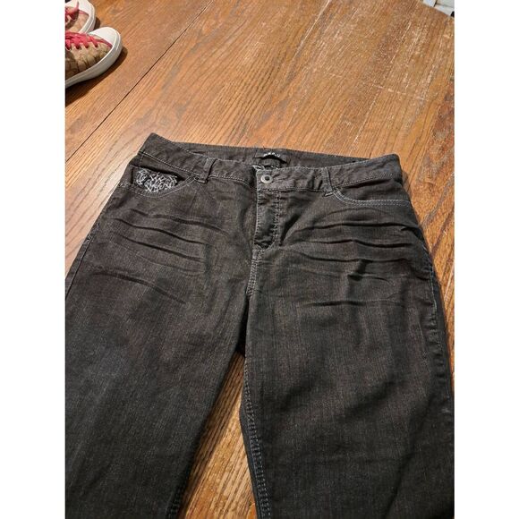 Beau Dawson Black Denim Jeans Womens Size 16 Silver Black Embellishments Bootcut - Picture 2 of 5